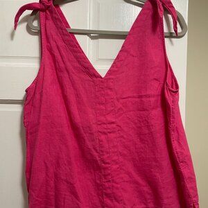 J. Crew Double V-Neck Linen Tank Top, Bright Pink, Size Large